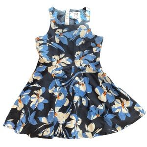 Milly Minis size 12 girls Hibiscus print blue and white skater style dress